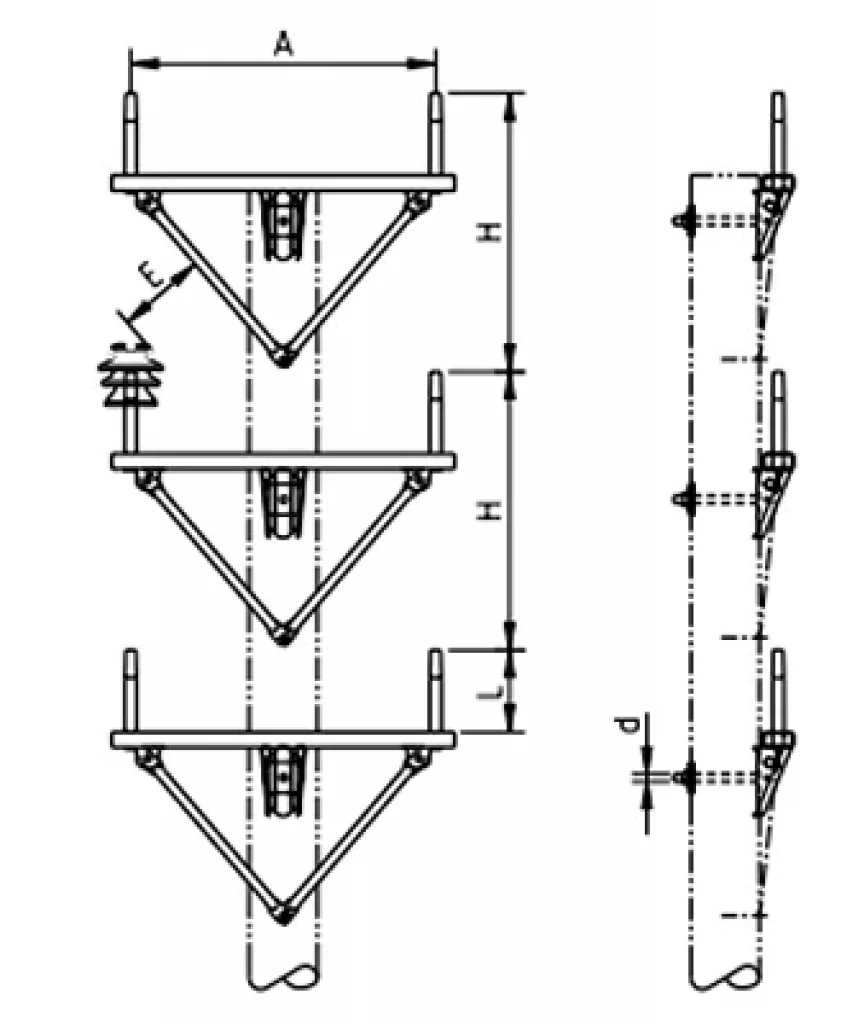 Двухцепная промежуточная траверса с вертикальным расположением фаз SH181