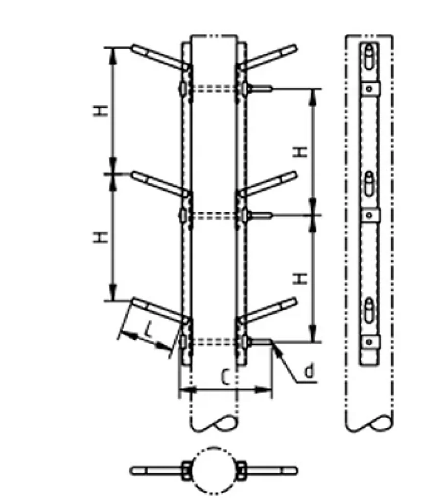 Одноцепная промежуточная траверса с вертикальным расположением фаз SH157.10